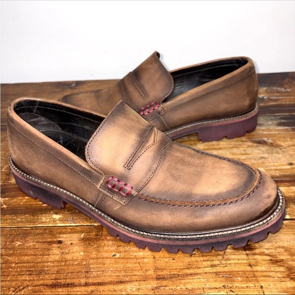 Donald J Pliner Mens 8.5 Elton Penny Loafers ShoesLeather washed suede lug sole